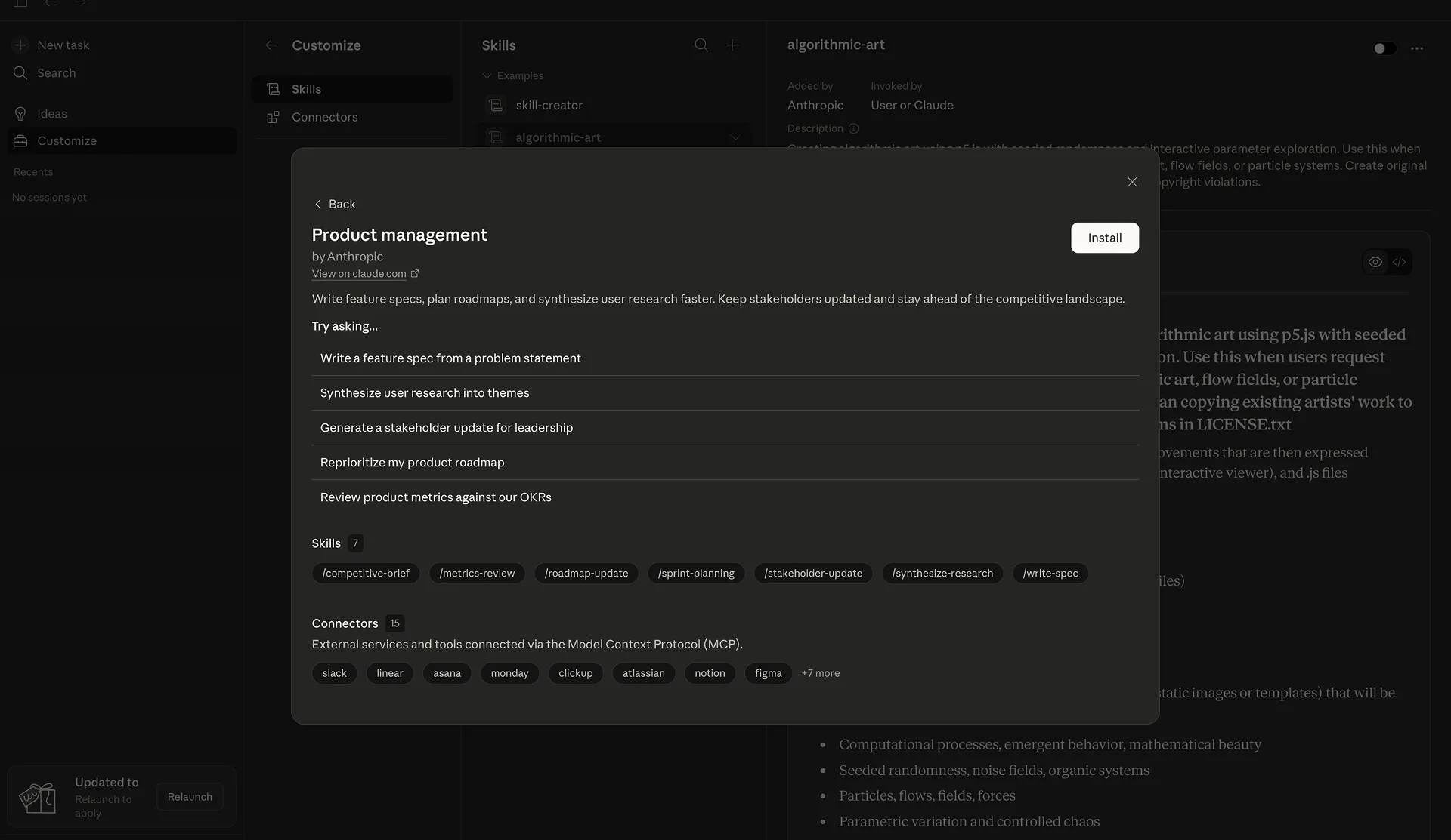 Claude Project setup with PM context uploaded